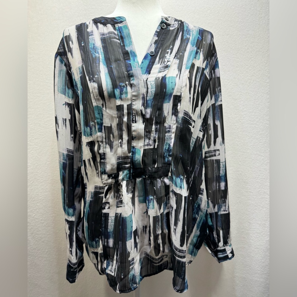 Simply Vera Verwang XL Women’s Teal Black White Long Sleeve‎ Top